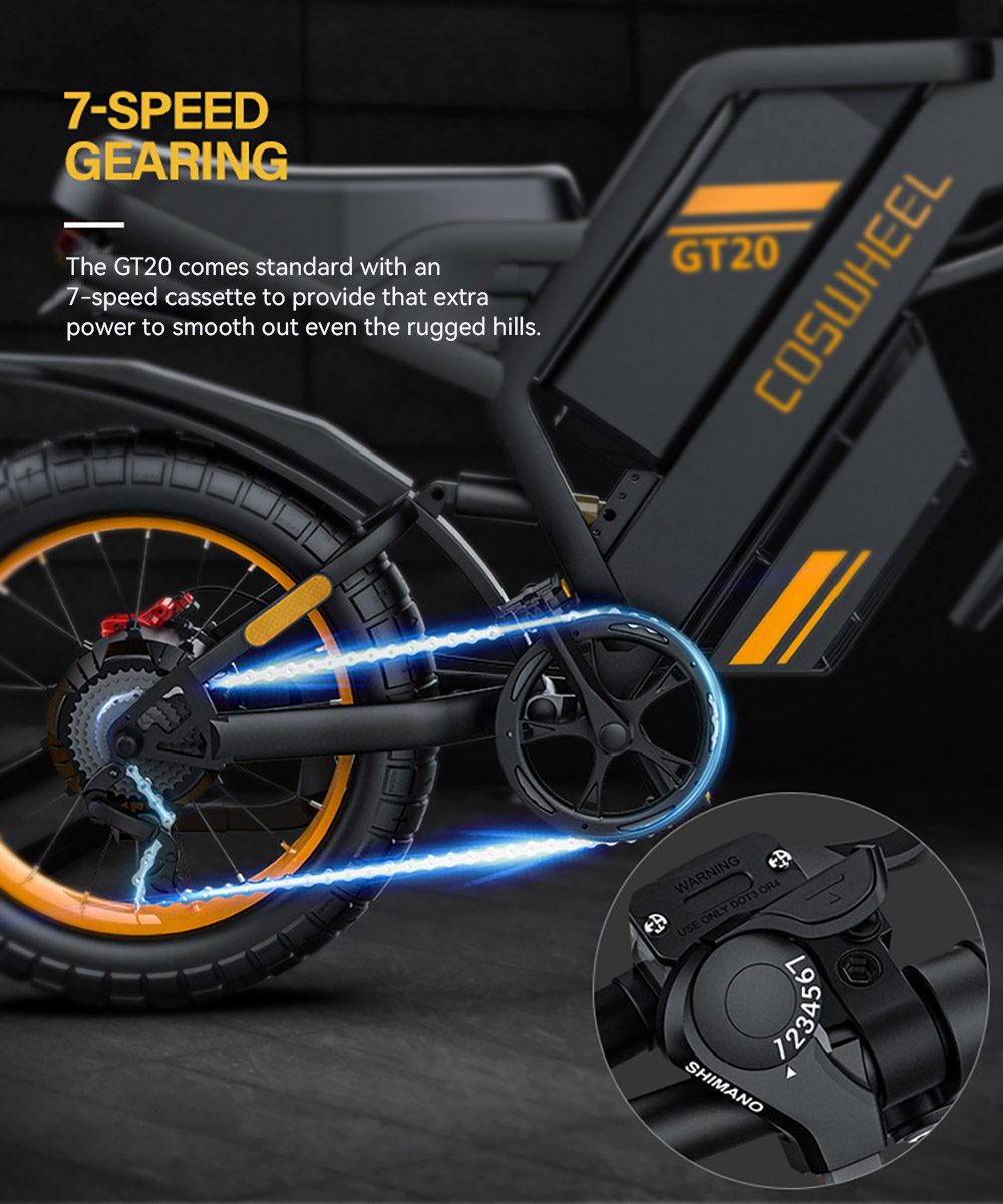 COSWHEEL GT20 Elektrisches Gel&auml;ndefahrrad, 20 x 4,0 Zoll Reifen, 750 W Motor, 45 km/h H&ouml;chstgeschwindigkeit, 25 Ah Akku f&uuml;r 140-160 km Reichweite