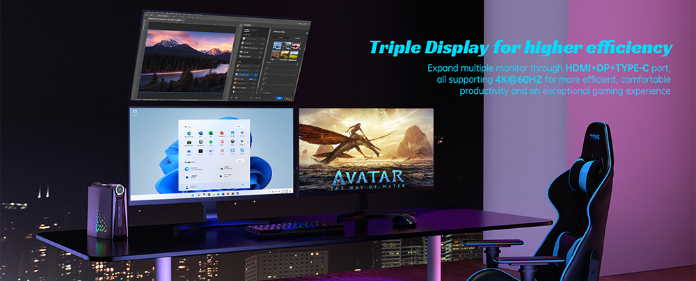 OUVIS AMR5 Mini-PC, AMD Ryzen 7 5800U 8 Kerne bis zu 4,4 GHz, 16 GB RAM 512 GB SSD, HDMI+DP+Type-C Dreifach-Display, WiFi 5 Bluetooth 5.0, 4*USB 3.0, 1*LAN, 1*Audio, Silent/Balance/Performance-Modi – EU-Stecker