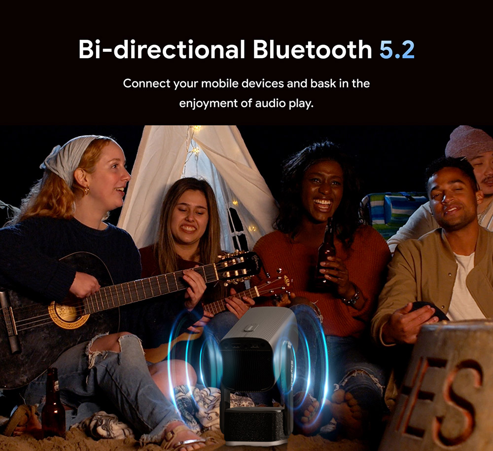 SkyEcho FreeONE Pro beépített akkumulátoros hordozható projektor, 5200mAh akkumulátor 2 óra lejátszási idővel, 350 ANSI lumen, natív 720P, 270°-os gimbal állvány, autofókusz, automatikus trapézkorrekció, Android operációs rendszer - fekete, EU csatlakozó