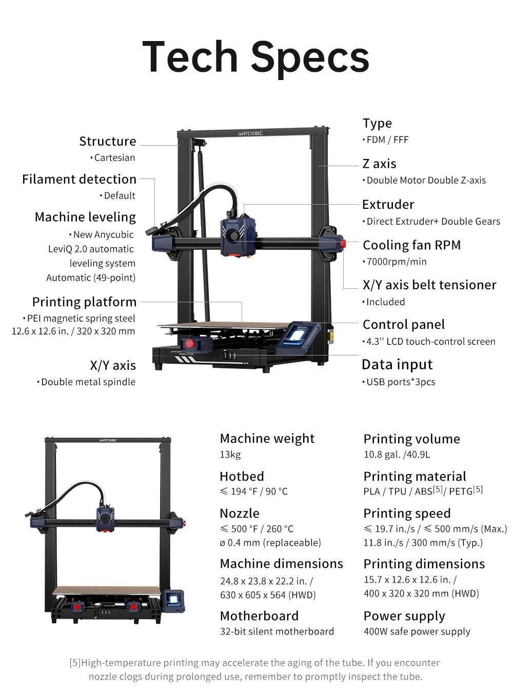 Anycubic Kobra 2 Plus 3D Printer, 49-Point Auto Leveling, 500mm/s Max Printing Speed, Direct Extruder, 320x320x400mm