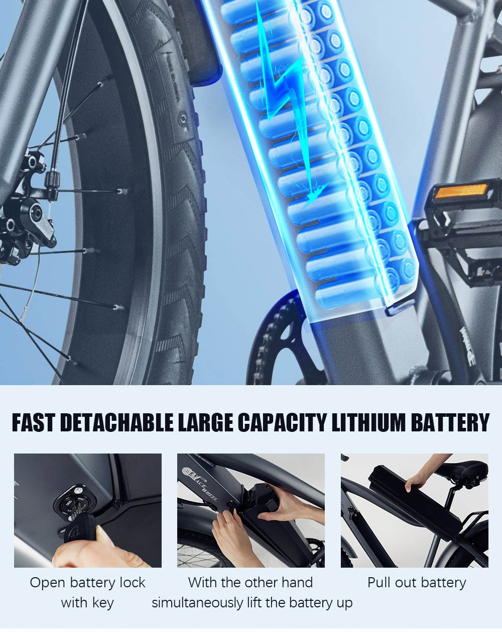 CMACEWHEEL J26 Electric Bike, 26*4.0'' CST pneumatika, 750W motor, max. rýchlosť 45km/h, 17Ah batéria, kotúčová brzda, max. zaťaženie 150kg - čierny