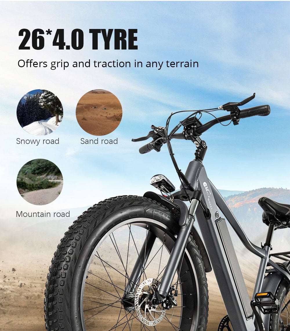 CMACEWHEEL J26 Electric Bike, 26*4.0'' CST pneumatika, 750W motor, max. rýchlosť 45km/h, 17Ah batéria, kotúčová brzda, max. zaťaženie 150kg - čierny