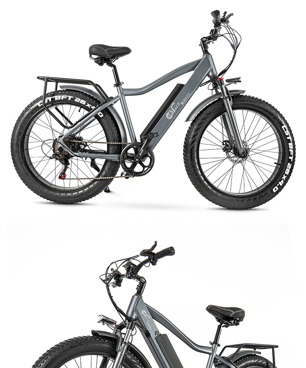 CMACEWHEEL J26 Electric Bike, 26*4.0'' CST pneumatika, 750W motor, max. rýchlosť 45km/h, max. dojazd 110km, 17Ah batéria, kotúčová brzda, max. zaťaženie 150kg - striebornošedý