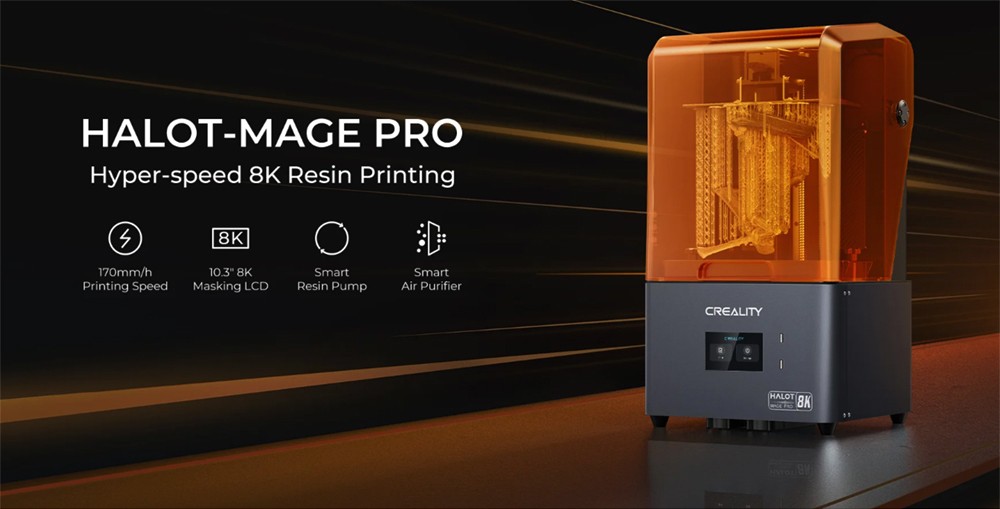 Creality HALOT-MAGE PRO 8K Resin 3D Printer, 170mm/h Printing Speed, 10.3' LCD, Smart Resin Pump & Air Purifier, 'MageArch' Flip Lid, Integral Light Source 3.0, 'Dynax' Motion System, 228x128x230mm