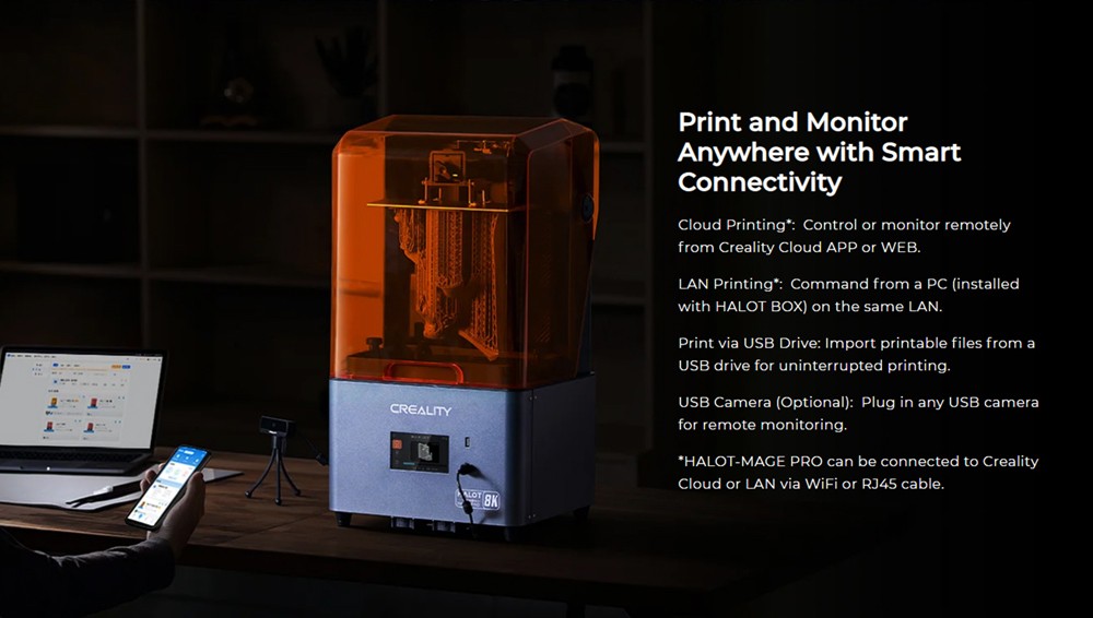 Creality HALOT-MAGE PRO 8K Resin 3D Printer, 170mm/h Printing Speed, 10.3' LCD, Smart Resin Pump & Air Purifier, 'MageArch' Flip Lid, Integral Light Source 3.0, 'Dynax' Motion System, 228x128x230mm