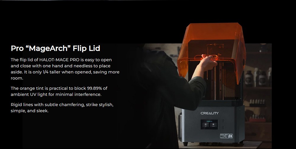 Creality HALOT-MAGE PRO 8K Resin 3D Printer, 170mm/h Printing Speed, 10.3' LCD, Smart Resin Pump & Air Purifier, 'MageArch' Flip Lid, Integral Light Source 3.0, 'Dynax' Motion System, 228x128x230mm
