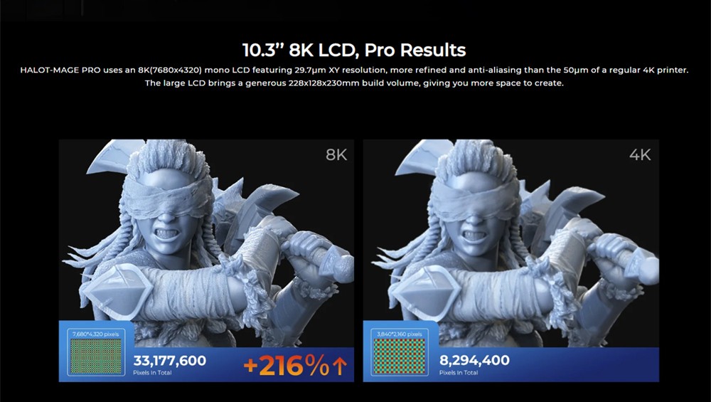 Creality HALOT-MAGE PRO 8K Resin 3D Printer, 170mm/h Printing Speed, 10.3' LCD, Smart Resin Pump & Air Purifier, 'MageArch' Flip Lid, Integral Light Source 3.0, 'Dynax' Motion System, 228x128x230mm