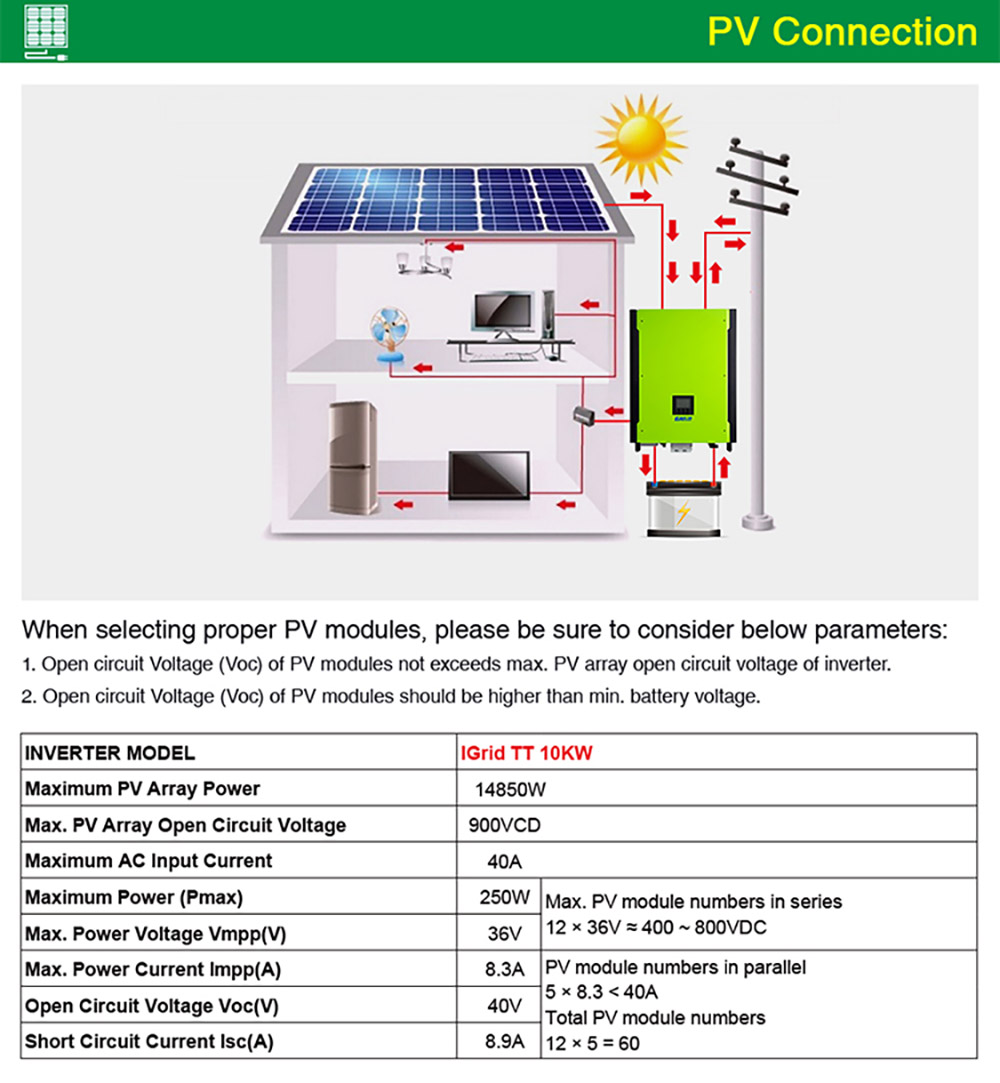 EASUN POWER IGrid TT 10KW 3 Phase Hybrid Solar Inverter, 15KW Max PV Array, 900V Max PV Input, 40A Max AC Input Current, 48V Battery Voltage, Parallel Support