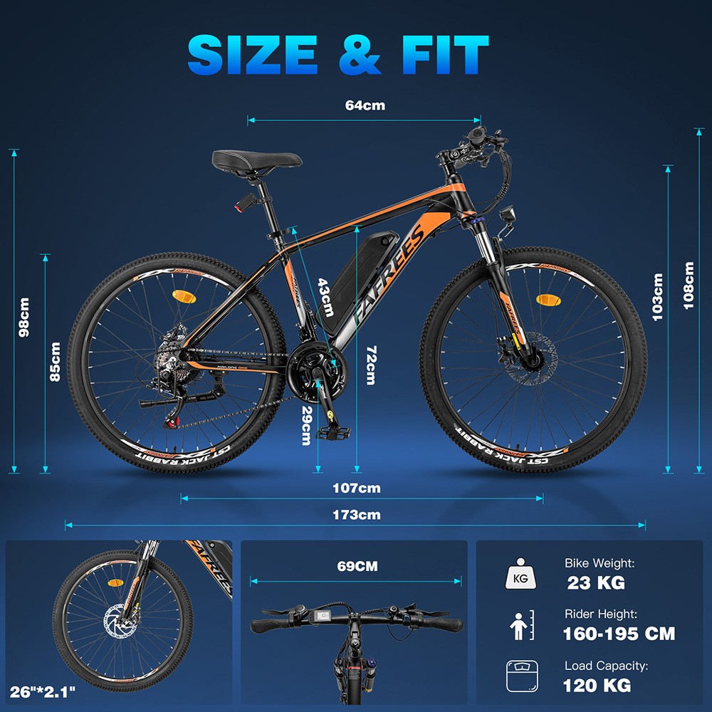 Fafrees Hailong One Electric Bike, 250W motor, 36V/13Ah batéria, 26*2,1-palcové pneumatiky CST, max. rýchlosť 25 km/h, max. dojazd 100 km, LCD displej, SHIMANO 21 Speed - čierny