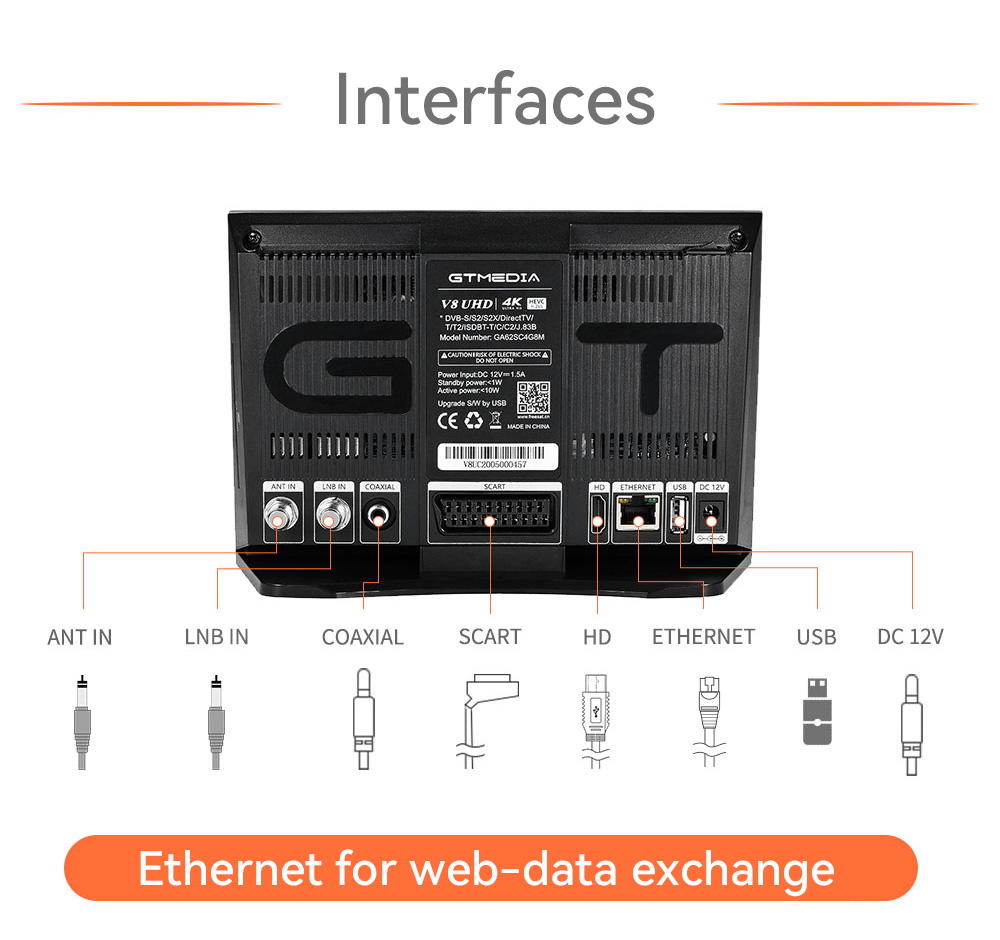 GTMEDIA V8 UHD 4K Satellite Receiver, DVB-S/S2/S2X, DVB+T/T2/ISDB-T/Cable(J83.A/C)/ATSC-C(J83.B), Built-in 2.4G WiFi, Supports CA Smart Card - EU Plug