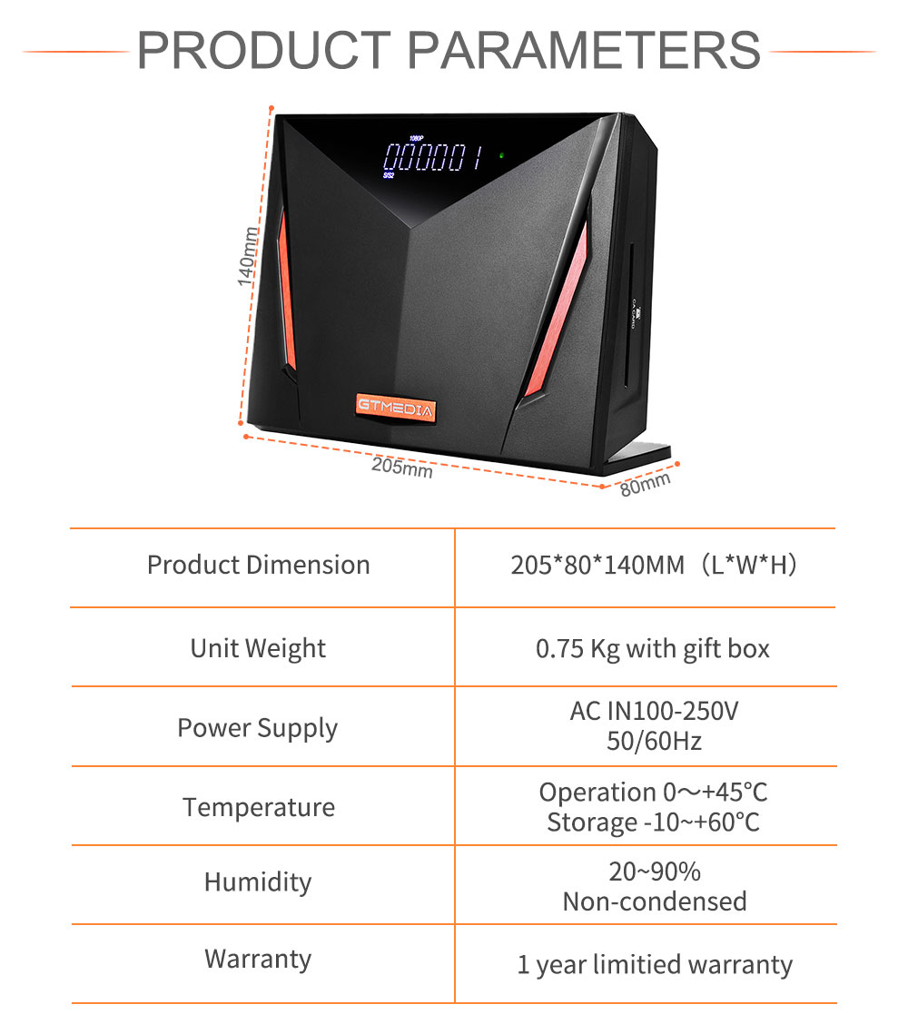 GTMEDIA V8 UHD 4K Satellite Receiver, DVB-S/S2/S2X, DVB+T/T2/ISDB-T/Cable(J83.A/C)/ATSC-C(J83.B), Built-in 2.4G WiFi, Supports CA Smart Card - EU Plug