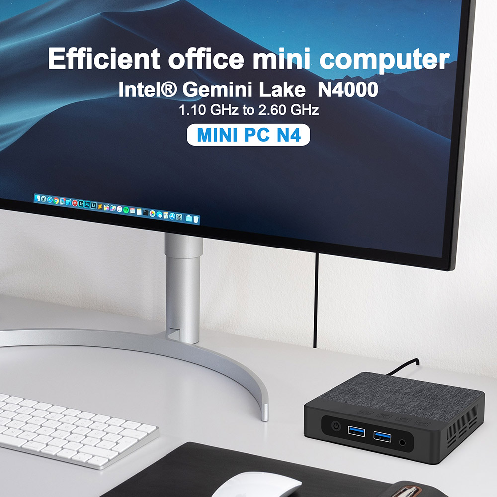 GXMO N4 Mini PC, Intel N4000 2 Cores Max 2.60GHz, 6GB RAM 64GB SSD, 2*HDMI Dual Screen 4K Display, 2.4G+5.8G Dual-band WiFi, Bluetooth 4.2, 4*USB 3.0 1*1000Mbps LAN, Compatible with Windows & Ubuntu OS- EU Plug
