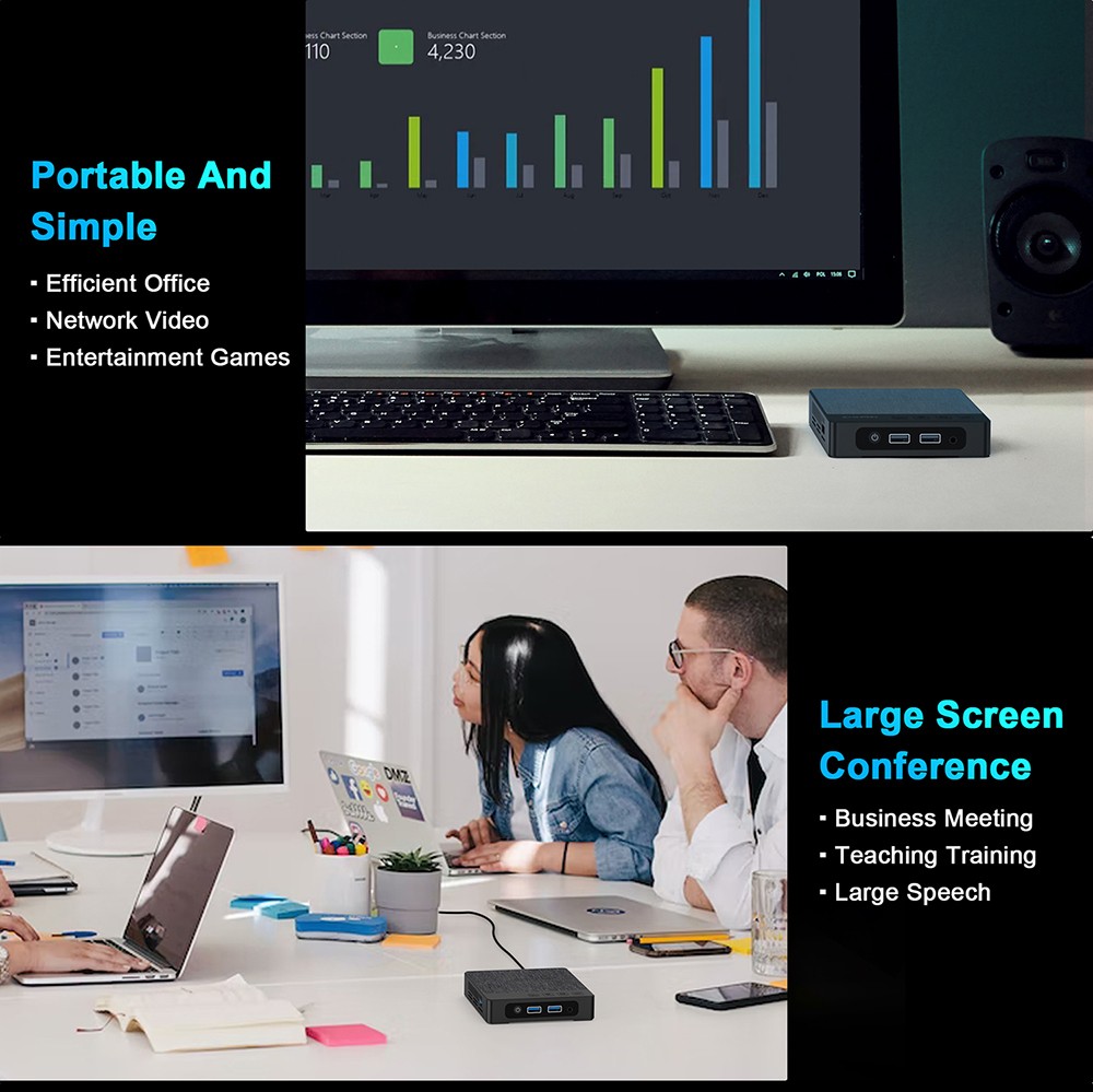GXMO N4 Mini PC, Intel N4000 2 Cores Max 2.60GHz, 6GB RAM 64GB SSD, 2*HDMI Dual Screen 4K Display, 2.4G+5.8G Dual-band WiFi, Bluetooth 4.2, 4*USB 3.0 1*1000Mbps LAN, Compatible with Windows & Ubuntu OS- EU Plug