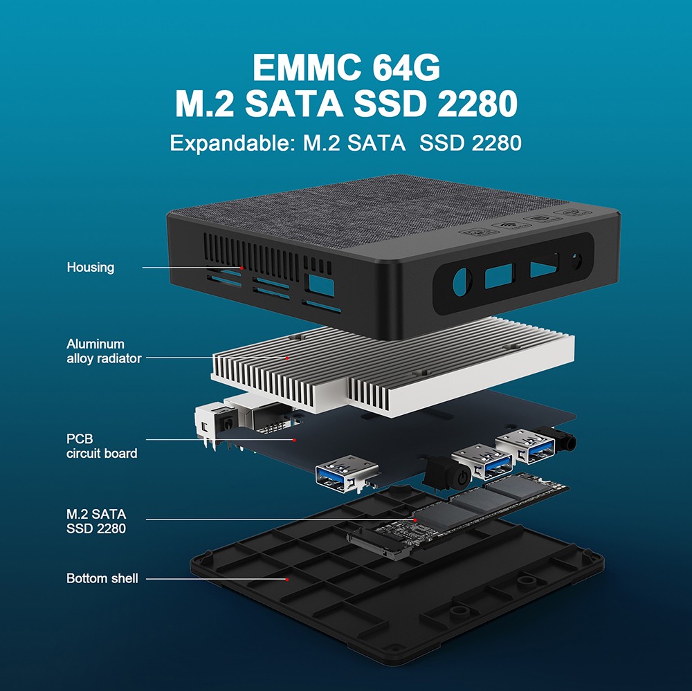GXMO N4 Mini PC, Intel N4000 2 Cores Max 2.60GHz, 6GB RAM 64GB SSD, 2*HDMI Dual Screen 4K Display, 2.4G+5.8G Dual-band WiFi, Bluetooth 4.2, 4*USB 3.0 1*1000Mbps LAN, Compatible with Windows & Ubuntu OS- EU Plug