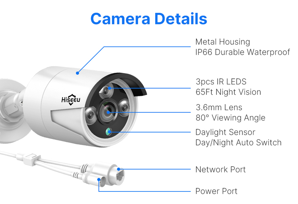 Hiseeu 5MP POE Security Camera System, 8CH H.265 Sieťový videorekordér, AI detekcia človeka, HD nočné videnie, IP66 vodotesný, bez HDD