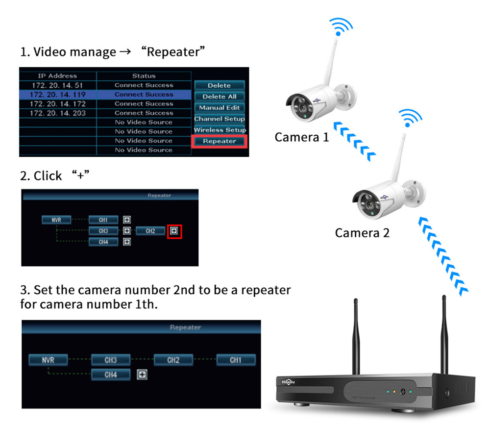 Hiseeu Wireless Security Camera System with 10CH NVR, One-Way Audio, 4Pcs 5MP Outdoor/Indoor WiFi Surveillance Cameras, HD Video, Human Detection, IR Night Vision, IP 66 Waterproof, No HDD