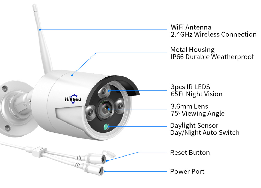 Hiseeu Wireless Security Camera System with 10CH NVR, One-Way Audio, 4Pcs 5MP Outdoor/Indoor WiFi Surveillance Cameras, HD Video, Human Detection, IR Night Vision, IP 66 Waterproof, No HDD
