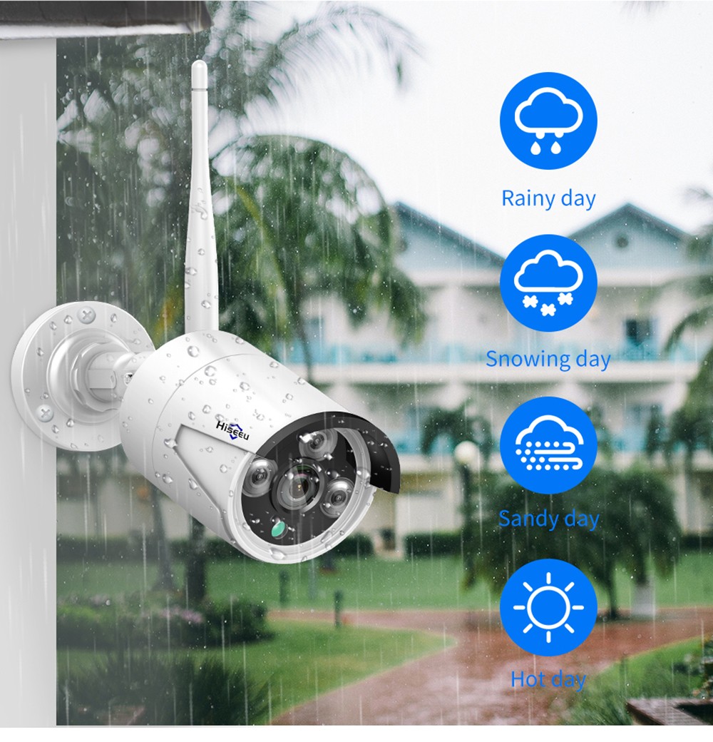 Hiseeu Wireless Security Camera System with 10CH NVR, One-Way Audio, 4Pcs 5MP Outdoor/Indoor WiFi Surveillance Cameras, HD Video, Human Detection, IR Night Vision, IP 66 Waterproof, No HDD