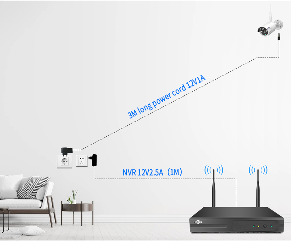 Hiseeu Wireless Security Camera System with 10CH NVR, One-Way Audio, 4Pcs 5MP Outdoor/Indoor WiFi Surveillance Cameras, HD Video, Human Detection, IR Night Vision, IP 66 Waterproof, No HDD