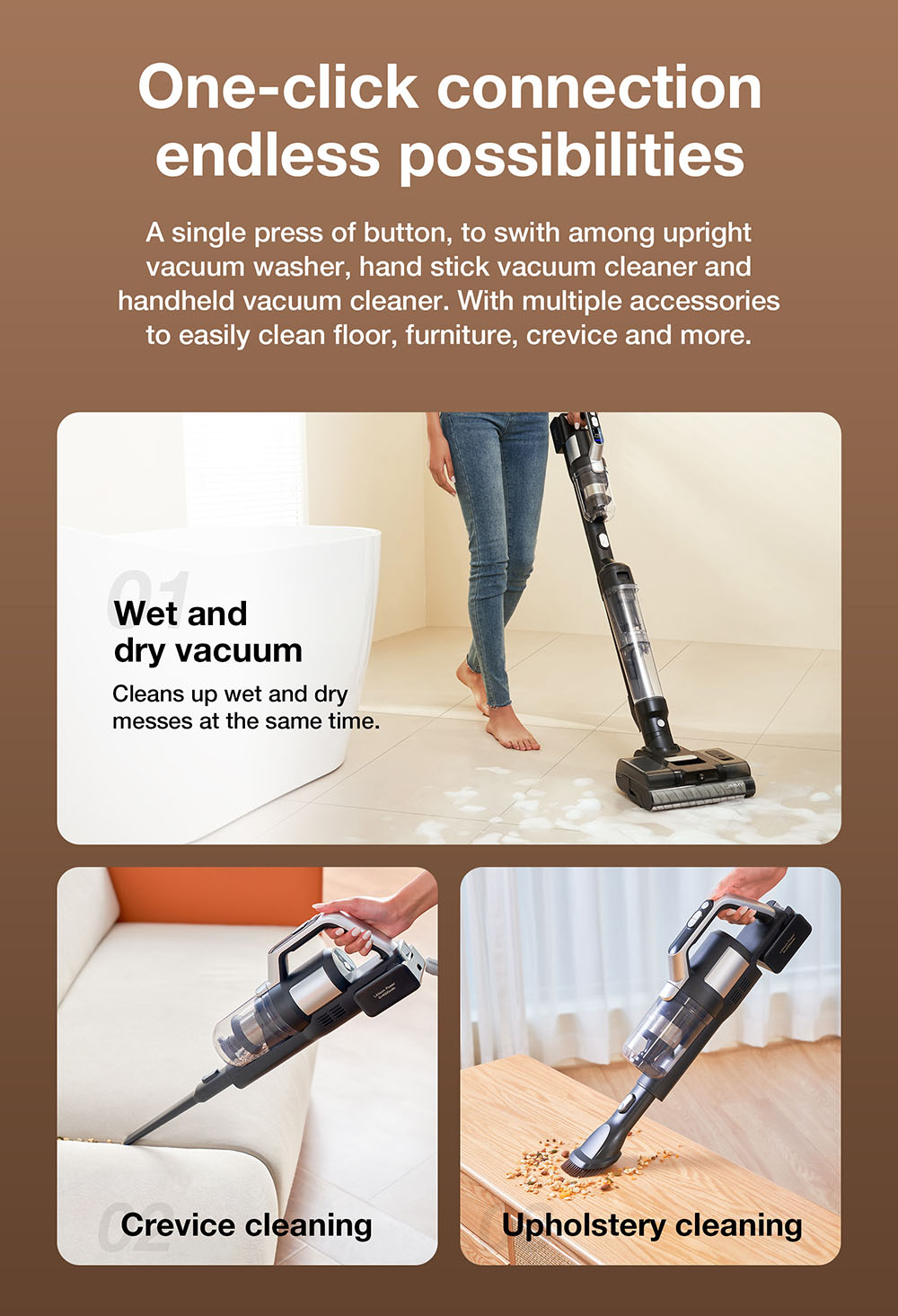 JIMMY PW11 All-in-one Cordless Vacuum & Washher, 400W Strong Power, Single Brush Roll, Hot Air Fast Dry, LED Screen, IPX8 Waterproof Brushless Motor, 180°Lay Flat Design, Silver-black Color