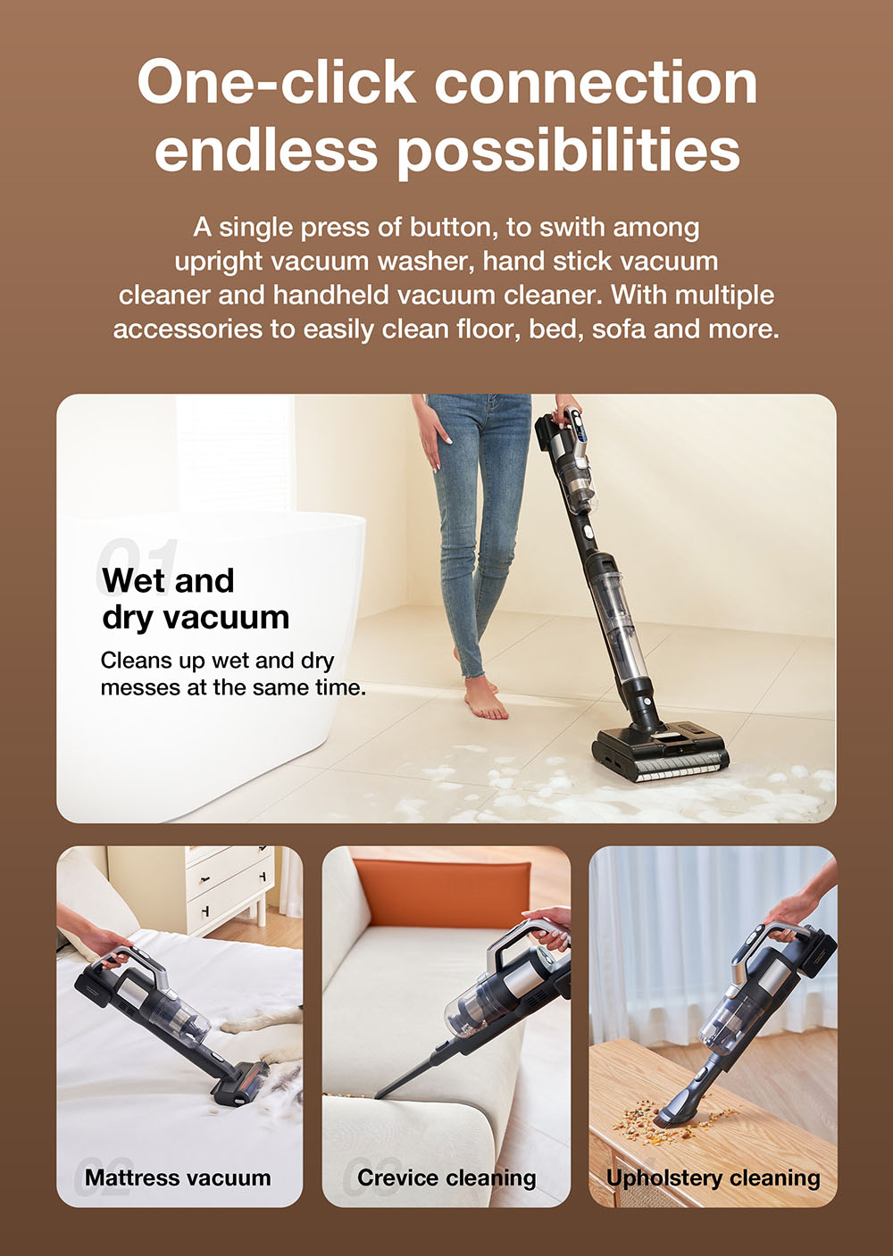 JIMMY PW11 Pro 4-in-1 Cordless Vacuum & Washher, 460W Strong Power, Double Cleaning, Hot Air Fast Dry, LED Screen, 180° Lay Flat Design, Dual Roller Brushes, Silver-black Color