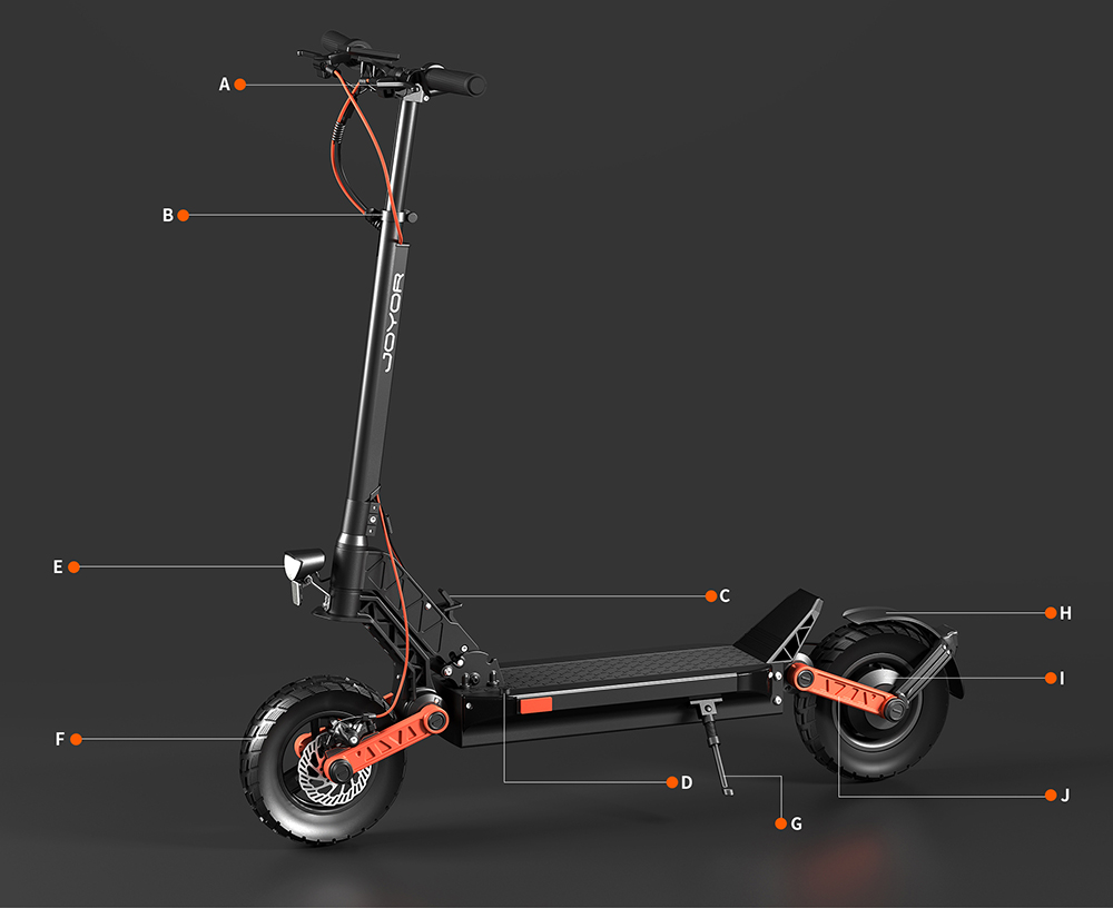 JOYOR S5 Pro Electric Scooter with ABE Certification, 10-inch Tires, 48V 26Ah Battery, 500W Motor, 25km/h Max Speed, 70-100km Range - Black