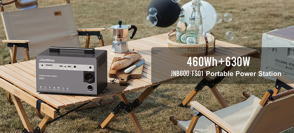 JustNow JNB600 Portable Power Station, 460Wh LiFePO4 Battery, AC 630W Peak 900W, 3500+ Cycles, 50-55dB, 3 Ways Charging