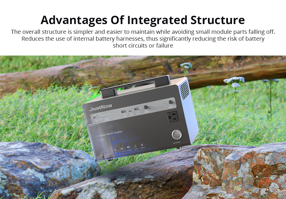 JustNow JNB600 Portable Power Station, 460Wh LiFePO4 Battery, AC 630W Peak 900W, 3500+ Cycles, 50-55dB, 3 Ways Charging