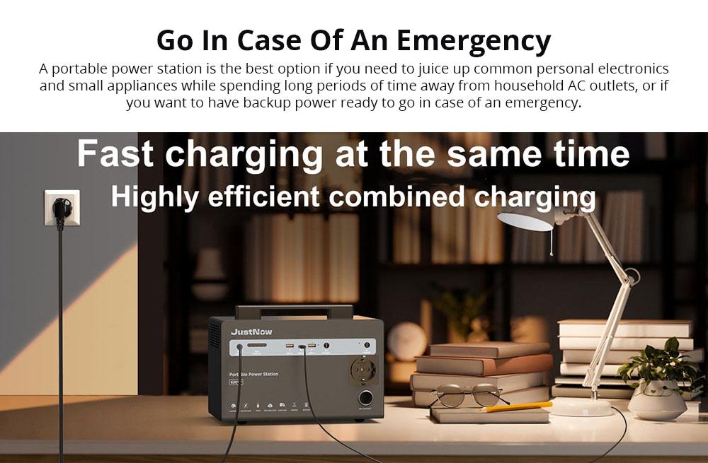 JustNow JNB600 Portable Power Station, 460Wh LiFePO4 Battery, AC 630W Peak 900W, 3500+ Cycles, 50-55dB, 3 Ways Charging