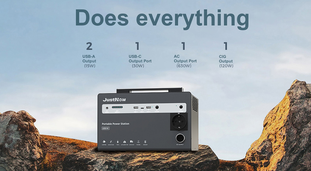 JustNow JNB600 Portable Power Station, 460Wh LiFePO4 Battery, AC 630W Peak 900W, 3500+ Cycles, 50-55dB, 3 Ways Charging