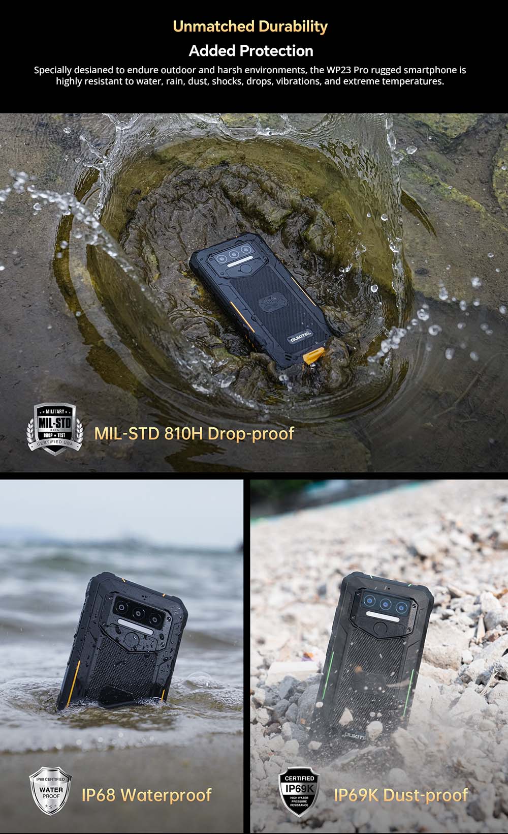 OUKITEL WP23 Pro Rugged Smartphone, 8GB RAM + 128GB ROM, 10600mAh Battery Capacity, 6.52