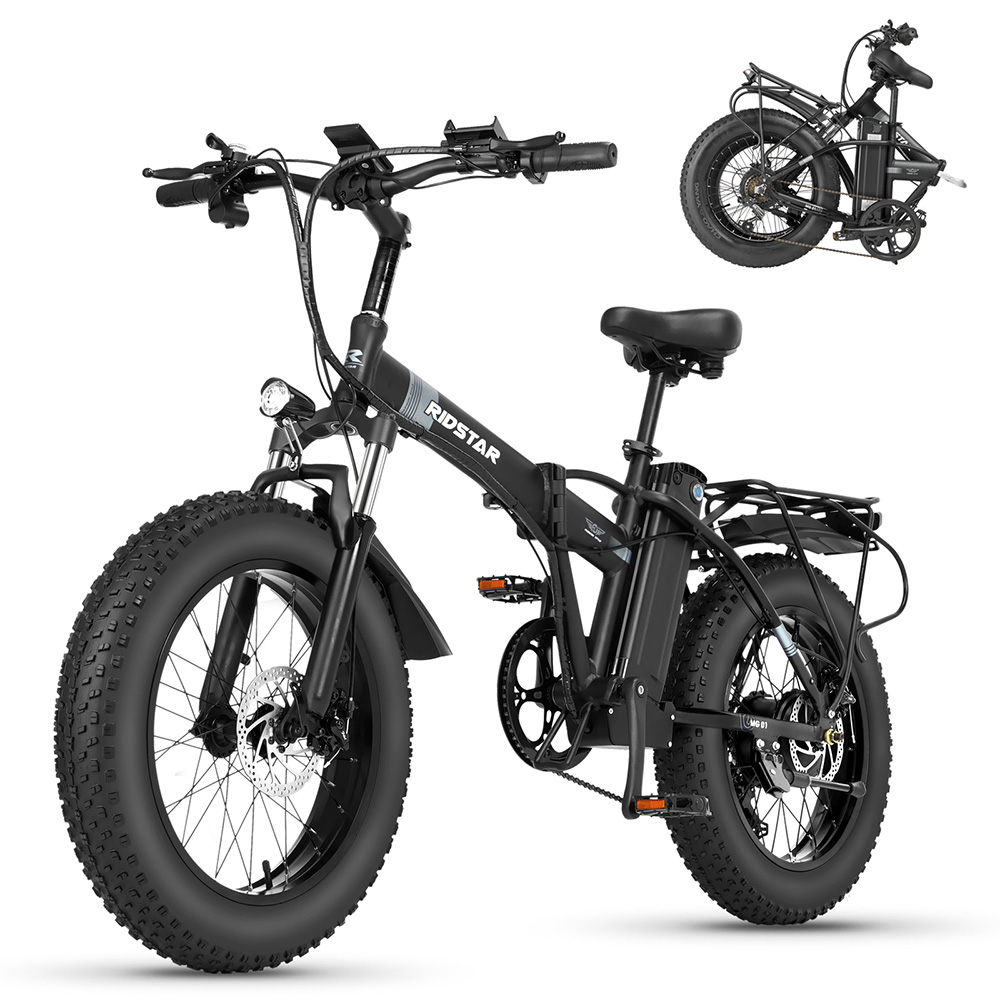 Ridstar G20 Electric Bike, 1000W Motor, 48V 15Ah Battery, 20*4.0inch Tires, 48km/h Max Speed, 80km Max Range, Disc Brakes, Shimano 7-Speed