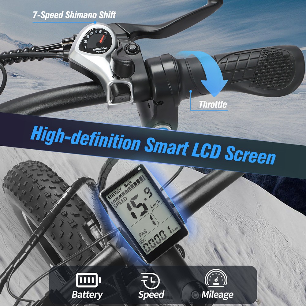 Ridstar G20 Electric Bike, 1000W Motor, 48V 15Ah Battery, 20*4.0inch Tires, 48km/h Max Speed, 80km Max Range, Disc Brakes, Shimano 7-Speed