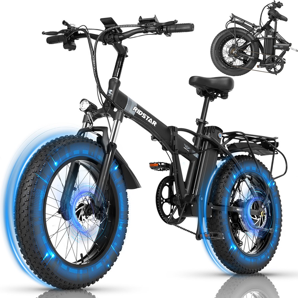 Ridstar G20 Electric Bike, 1000W Motor, 48V 15Ah Battery, 20*4.0inch Tires, 48km/h Max Speed, 80km Max Range, Disc Brakes, Shimano 7-Speed