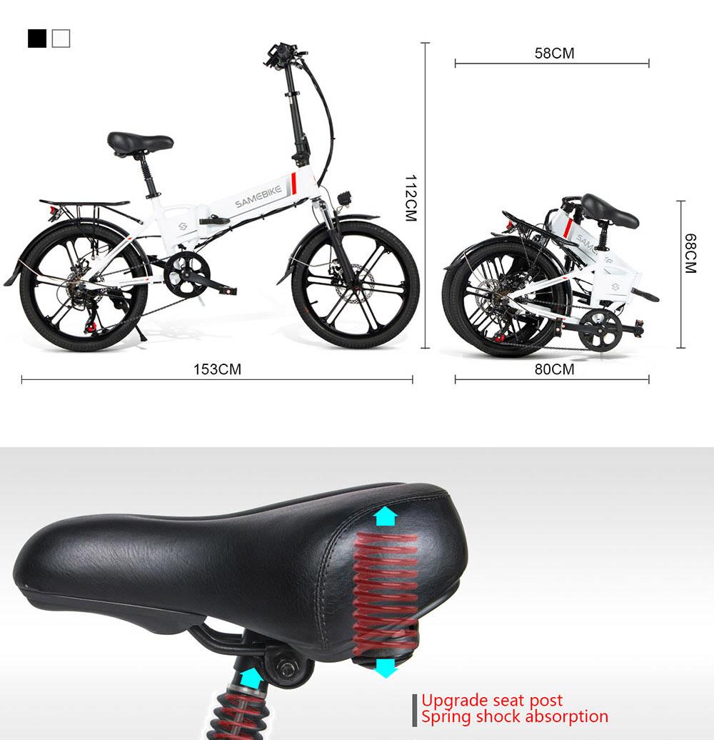 SAMEBIKE 20LVXD30-II Skladací elektrický moped, 20'' pneumatika, 48V 350W motor, 10Ah batéria Max. rýchlosť 30 km/h - biely