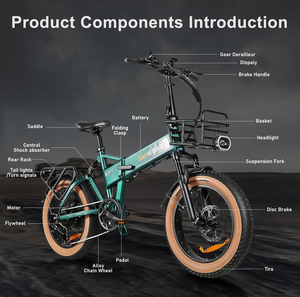 SAMEBIKE XWLX09-II horský elektrický bicykel, 1000W motor, 48V 15Ah batéria, 20*4-palcové tukové pneumatiky, max. rýchlosť 45 km/h, max. dojazd 130 km, hydraulické kotúčové brzdy, Shimano 7 rýchlostí - modrý