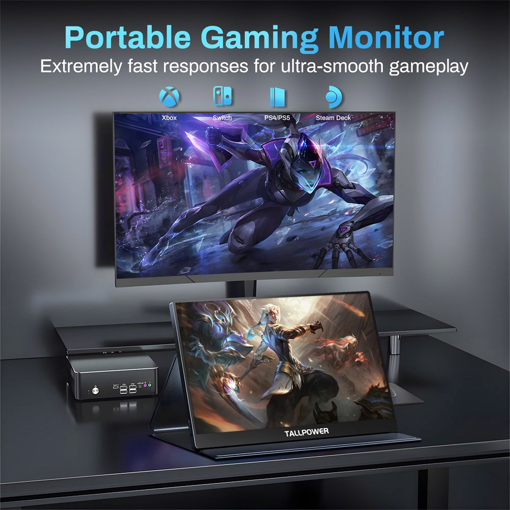 TALLPOWER TP-1 15.6-inch Portable Monitor, 1920 x 1080 2K Full HD Display, 120Hz Refresh Rate, 100% sRGB, 178° Viewing Angle, 2*Type-C 3.1, 1*HDMI