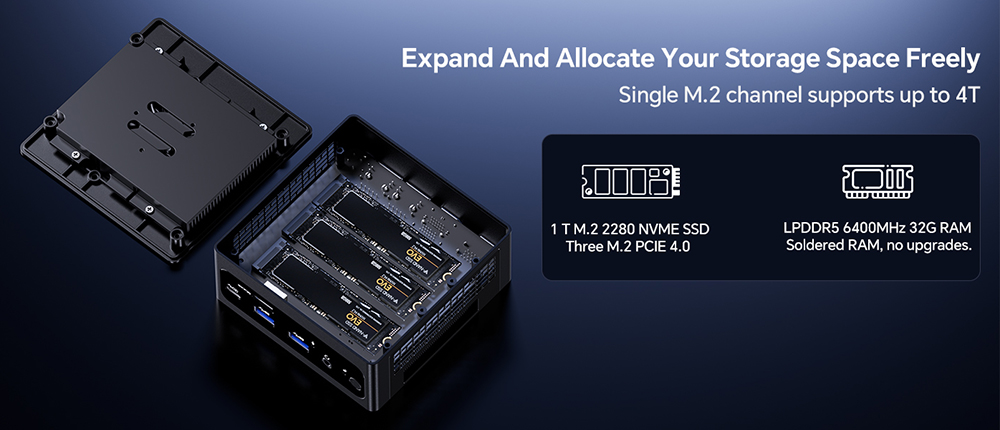 AOOSTAR GEM10 Mini PC, AMD Ryzen 7 6800H 8 Core Up to 4.7GHz, 32GB LPDDR5 RAM 512GB PCle 4.0 SSD, 2* HDMI 2.1 (4K) + USB 4 (8K) Triple Screen Display, Adjustable BIOS, WiFi 6 Bluetooth 5.2, Dual 2.5G LAN Ports, 2*USB3.2  2*USB2.0 1*Oculink