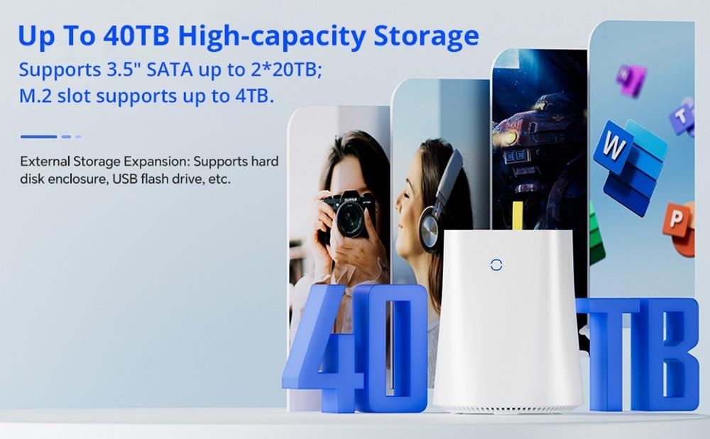 R1 Mini PC NAS Router, Intel N100 Processor 4 Cores 3.4GHz, 16GB DDR4 RAM 512GB SSD, HDMI+DP+Type-C Triple 4K Display, WiFi 6 Bluetooth 5.2, Dual 2.5Gbps LAN Ports, 2*USB3.0 2*USB2.0 1*3.5mm Audio Jack 1*TF Card Slot, Dual-fan Cooling - EU Plug