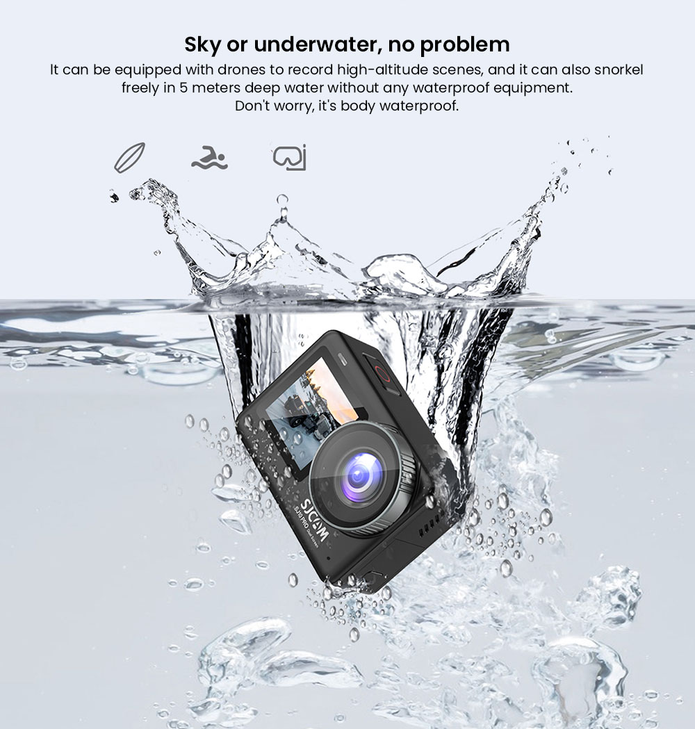 SJCAM SJ10 Pro Sports & Action Camera, 2.33''+1.3'' Dual Screen 4K/60FPS, Waterproof up to 5m, 6-AXIS GYRO Stabilization