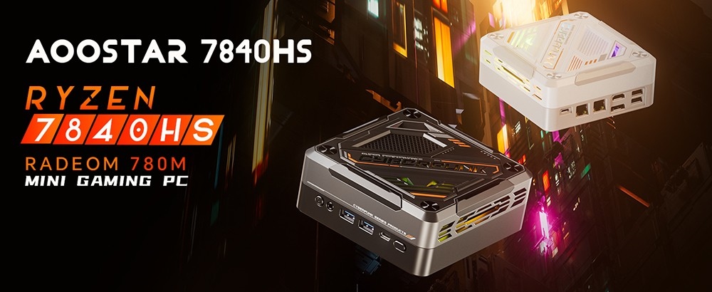 MN78 Gaming Mini PC, Windows 11 Pro, AMD Ryzen 7 7840HS Octa-Core 16 Threads Up to 5.1GHz, 32GB DDR5 RAM 1TB M.2 SSD, WiFi6 Bluetooth5.2, RGB Light, HDMI USB4 DP 4K@60Hz Triple Display, USB4*1 USB3.2*2 USB2.0*2 HDMI*1 LAN*2 - White, EU