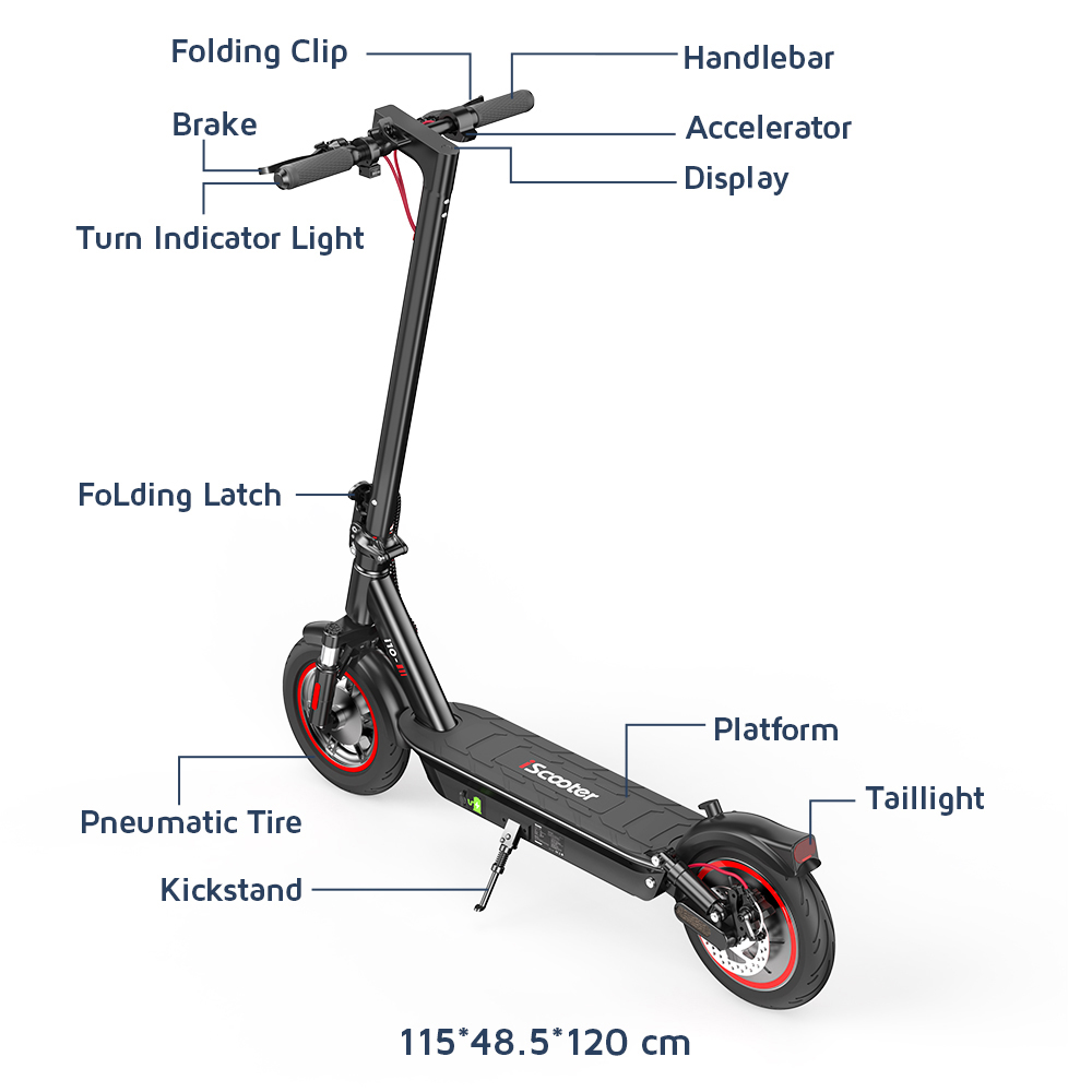 iScooter i10 Electric Scooter, 650W motor, 36V 15Ah, 10-palcová pneumatická pneumatika, max. rýchlosť 40 km/h, max. dojazd 45 km, ‎predné a zadné odpruženie, elektronická brzda &; kotúčová brzda