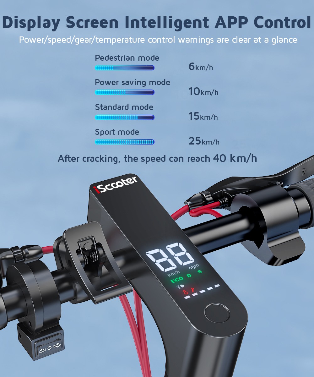 iScooter i10 Electric Scooter, 650W Motor, 36V 15Ah, 10-palcová pneumatická pneumatika, max. rýchlosť 40 km/h, max. dojazd 45 km, ‎predné a zadné odpruženie, elektronická brzda &; kotúčová brzda