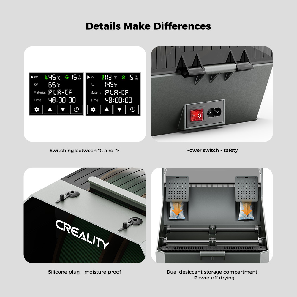 Creality Space Pi Plus Filament Dryer Box for 3D Printer, 2 Rolls Capacity, PTC 360 Degrees Hot-Air Heating, 48H Timer, LCD Touch Screen