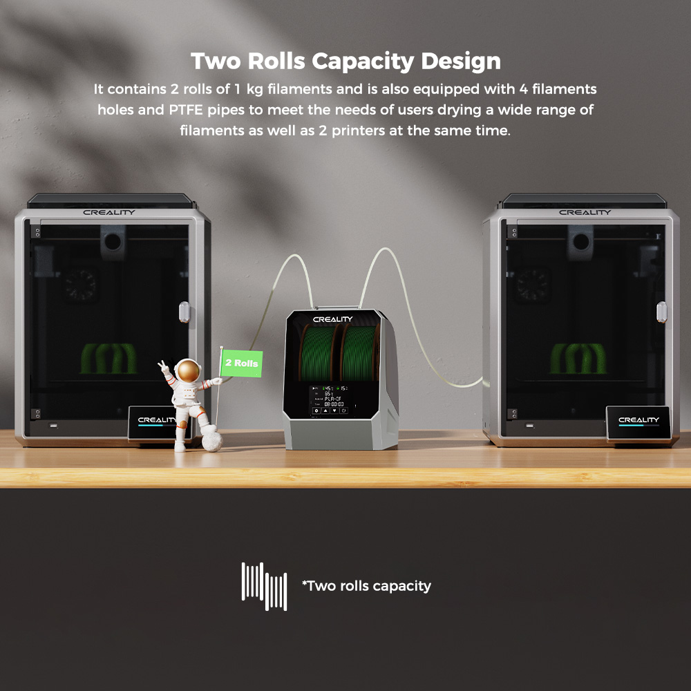 Creality Space Pi Plus Filament Dryer Box for 3D Printer, 2 Rolls Capacity, PTC 360 Degrees Hot-Air Heating, 48H Timer, LCD Touch Screen