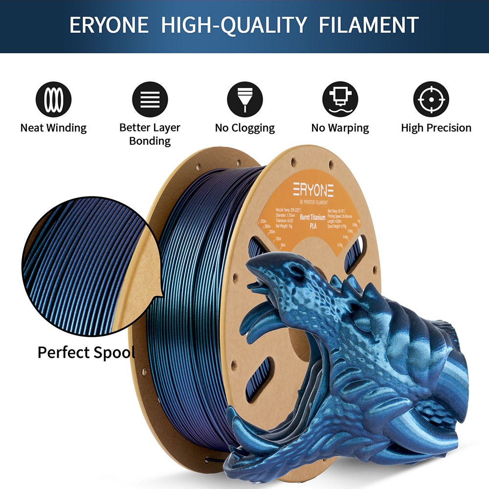 1kg ERYONE Burnt Titanium PLA 3D Printer Filament - Blue