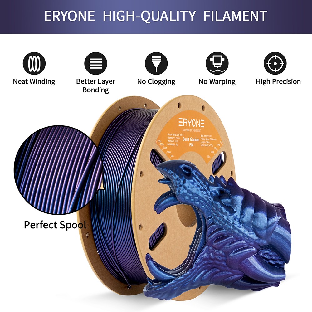 1kg ERYONE Burnt Titanium PLA 3D Printer Filament - Blue-purple