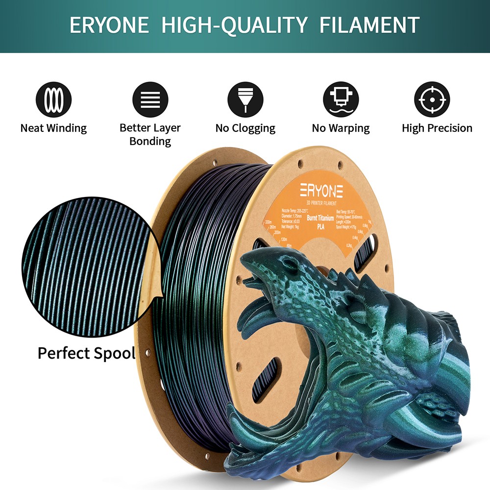 1kg ERYONE Burnt Titanium PLA 3D Printer Filament - Green