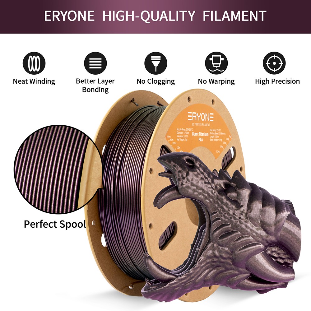 1kg ERYONE Burnt Titanium PLA 3D Printer Filament - Red