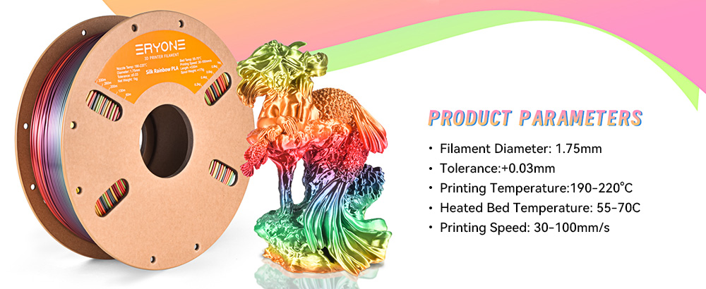 1kg ERYONE Silk PLA 3D Printer Filament - Palette Rainbow